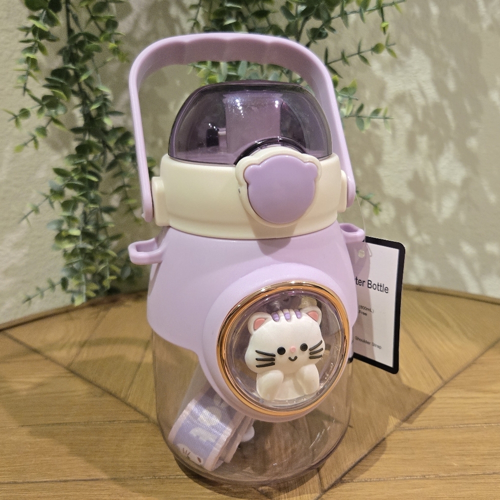 😻 Kawaii Cat Purple Water Bottle 27fl. oz. Lazycat
